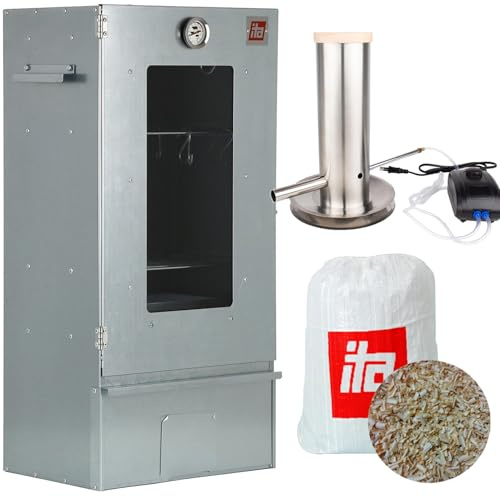 ITA Rökugn 7002 – Smokerset med rökgenerator – rökskåp med fönster och termometer – rostfritt stål – EU-kvalitet, direkt från tillverkaren – 81 cm med 3 våningar