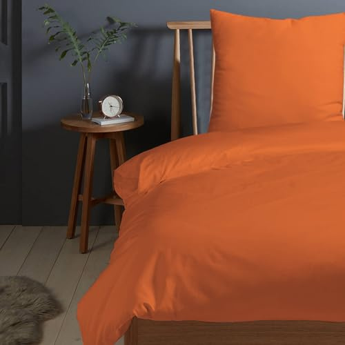 Pizuna 400 Fadenzahl aus Baumwolle Bettwäsche Verbrannt Orange,100% Langstaple Baumwolle Bettbezug und Kissenbezug, 100% Baumwolle Mako Satin 2-Teilig Bettwäscheset 135x200 + 80x80 Verbrannt Orange