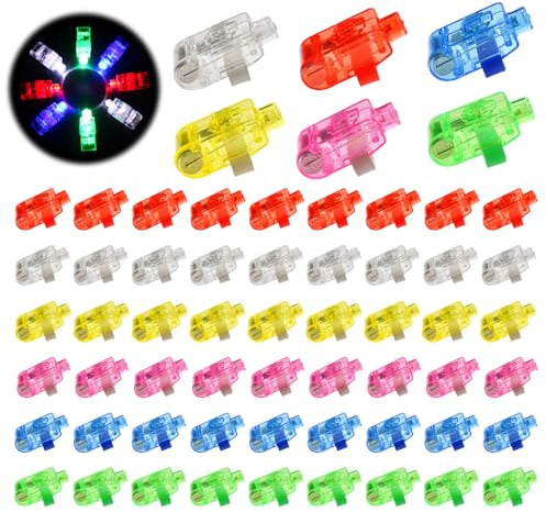 XPJBKC 60 Pcs Elastico Luci da Dito LED, Bomboniere per Feste di Compleanno, Luci da Dito, Lampeggiante Light Up Anelli, Mini Giocattoli Luminosi per Natale, Halloween (Multicolore)