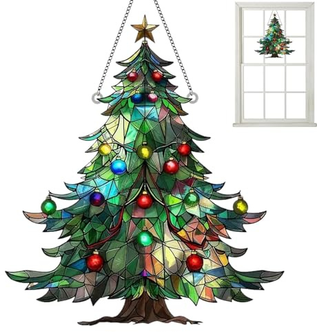 Attrape-soleil d'arbre de Noël - Ange en vitrail à suspendre - Décoration de fenêtre - Décoration de sapin de Noël - Décoration d'hiver à collectionner - Décoration de fenêtre d'intérieur