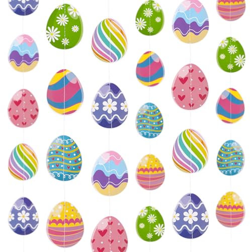 GEBETTER 6Pcs Guirnaldas Colgantes Huevos de Pascua Decoración Adornos 2 Modelos Multicolor Doble Cara Hogar Aula Clase Guardería Escuela Habitación Infantil Fiesta Niños Pared Techo Colores