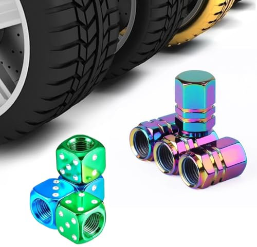 OUDQFCJ 8 pezzi Tappini Gomme, Valvole, Coprivalvola, Coperchi Antipolvere per Valvole Antifurto con Chiave Esagonale, Moto Stelo Valvola, Anti-furto, personalizzati copri polvere ruote, (Arcobaleno)