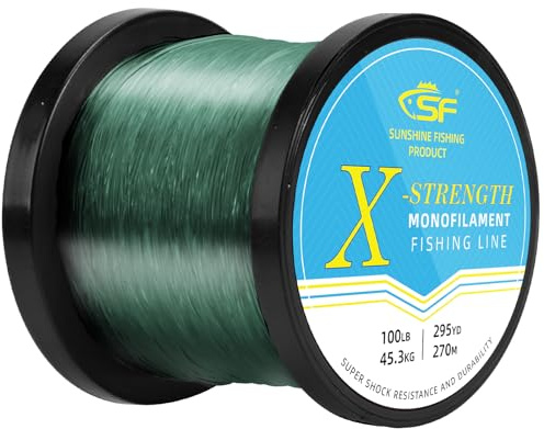 SF Monofilament Fishing Line Premium Spool Strong Mono Nylon Material Leader Line Low-Vis Green 100LB