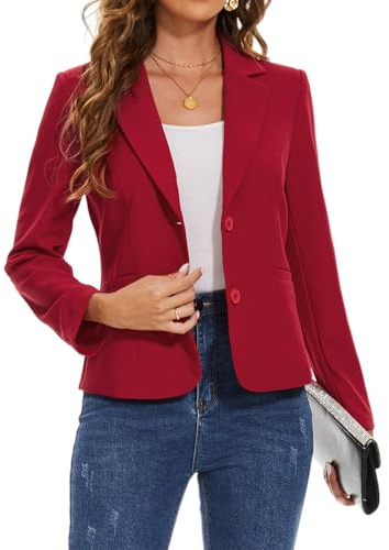Kyzoeyou Blazer Casual para Mujer de Manga Larga con Bolsillos y Botones, Chaquetas de Traje con Solapa con Muescas, Ropa de Trabajo Clásica con Forro Frontal, Blazers, L