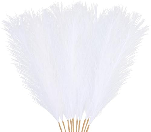 CREATCABIN 10 ramo de Hierba de Pampa Blanca Artificial Corta Y Esponjosa, Decoración de Hierba de Pampas Falsa, Plantas de Junco de Pampas Falsas, Relleno de Jarrón para el Hogar, Boda, Fiesta, Mesa,