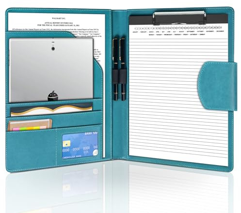 NOTEZMATE Portfolio Clip Board with Magnetic Closure, A4 Clipboard Folder with 2 Pen, Conference Folder Padfolio Folio Case Business with A4 Date Paper for Organizer Office Travel School(Turquoi)