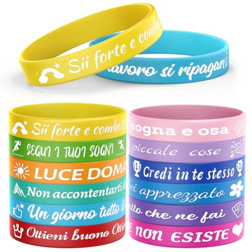 Bomtop 12 Pezzi Bracciale Silicone con Frasi Motivazioni, Gadget Compleanno per Bambini, Adolescenti e Collegi - Festa Natale