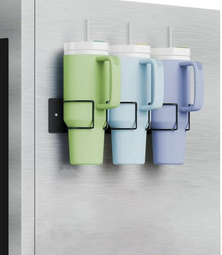 Stanley Cup Halterung Magnetisch 3 Becher Zubehör Regal Schwarz Edelstahl | Stanley Cup Storage mit Deckel Organizer für Tassenhalter, Ordnung an Kühlschrank Metallflächen in Küche platzsparend