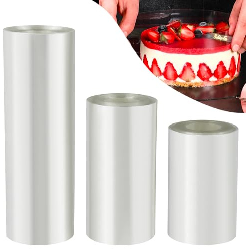 Sudnsadaks 3 Rolle Tortenrandfolie Wiederverwendbar, Tortenfolie Transparent 8cm/10cm/15cm Hoch *10m, Acetat Folie Kuchen, Torten Folienrand, Plastikfolie Tortenfolien für Tortendeko Schokolade Mousse