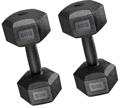 Hexagon Kurzhanteln Set 2x 5kg Sechseckige Hanteln mit rutschfestem Griff für Krafttraining Home Workout & Aerobic - Inkl. 2 Hanteln (5kg pro Stück)