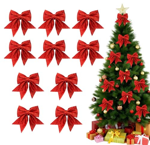 10 Stück Rote Schleifen Weihnachtsbaum Deko,Weihnachtsschleifen Große Rote Schleife 20x15cm,Tannenbaum Schleifen Für Weihnachtsbaum Türschleife Weihnachten,Weihnachtsschleife Weihnachtsbaumschmuck