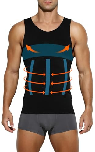 Mauro Kane Men's Compression Shirt Vest Slimming Body Shaper Control Shapewear Tank Tops Muscle Seamless Undershirts Black-M