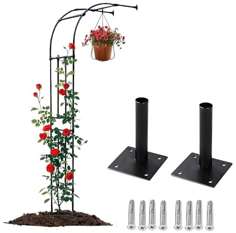 Arche de jardin demi-face noire avec treillage extérieur pour rosiers grimpants et vignes, pergola de mariage et décoration de fête pour terrasse et jardin (l 120 x H 240 cm)