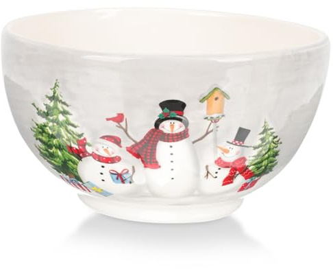 ARTSEWPLY Bol à Soupe En Céramique 850 Ml Motifs De Noël Bol à Riz Réutilisable Domestique Pratique Pour Dîner Design à Relief Usage Quotidien Grand Format