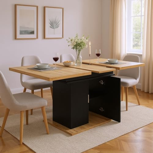 MEUBLE COSY Esstisch Ausziehbar mit Küchenschrank Design Küchentisch für 6–8 Personen Esszimmertisch für Esszimmer, Küche, 140x70x76cm, Eiche + Schwarz