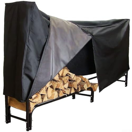 EcoLivzen 8ft Firewood Rack Cover Waterproof Oxford Cloth Log Storage Holder with Air Vents and Reinforced Handles - Black