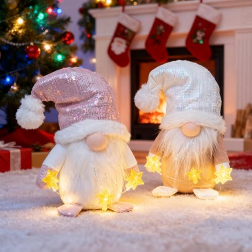 DJGIFI Wichtel Leuchtend 2er Set, LED Deko Figur 22cm, Tomte Batterie