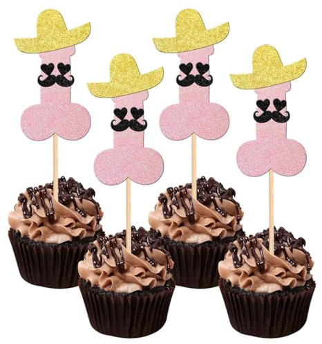 12 Pcs Prank Bachelorette Party Cake Cupcake Topper Decoration Gender Glitter Pick for Hen Bridal Shower Engagement Supplier Favor Game Tool Decor Set H18