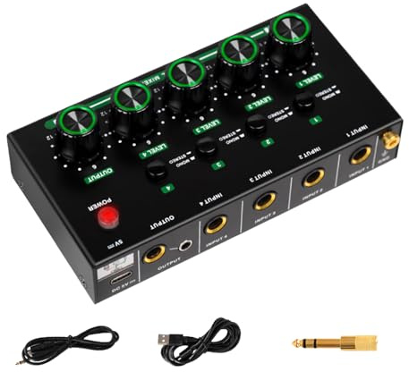 BELOWSYALER Dispositivo de mezcla auditiva de grado de estudio con mezclador de múltiples fuentes para músicos, creadores de contenido, diseño ligero, mezclador auditivo de metal