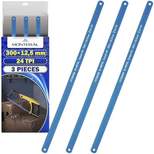 3 Pezzi Lame Seghetto per Metallo 300 mm x 12,5 mm 24 TPI Durezza 58-64 HRC | Bimetallica Lama per Seghetto Ferro Realizzato in Acciaio M42 + 6150 con 8% Aggiunta Cobalto - MONTERAL