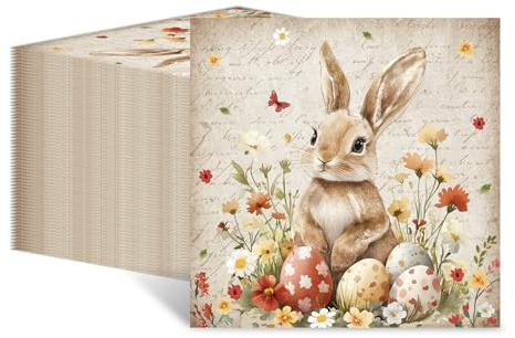 40 Stück Servietten Ostern Vintage & Bunt 33x33cm - Osterservietten 2-Lagig Papier, Osterdeko Tisch Für Frühling, Oster Servietten Hase & Eier, Für Ostern Deko, Tischdeko Ostern, Partyzubehör
