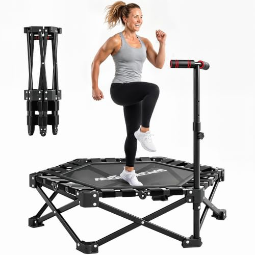 SPORTNOW Fitness Trampolin klappbar Ø104 cm Mini Trampoline mit Schnellfaltmechanismus 3 Fach Höhenverstellbar Haltegriff Tragtasche leise Trampolin 120kg Belast Trampoline für Indoor Outdoor Jumping