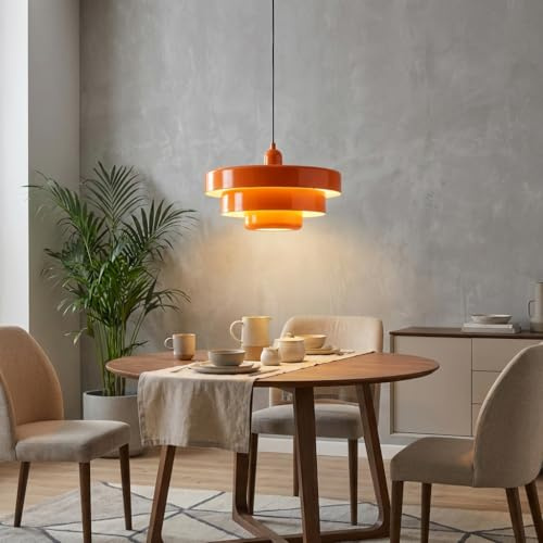 BARCELONA LED Takpendel MACARRON Orange 3 Nivåer, Metall Järn, Bauhaus Minimalistisk Stil, Indirekt Bländfri Belysning, Klassisk Vintage Modern & Tidlös Lyx E27