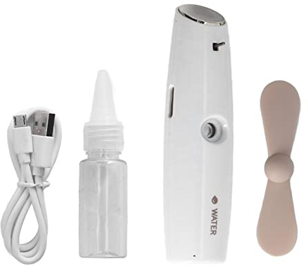 SNTSNTBOM Para ventilador de niebla 2 en 1, para mini ventilador portátil de mano, recargable por USB, diseño ergonómico, ligero para uso en interiores y exteriores con botella de agua (blanco)