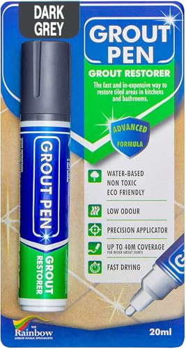 Grout Pen Dark Grey Tile Grout Paint Marker: Waterproof Tile Grout Paint Pen Colorant, Grout Shine Touch Up & Renew for Cleaner Looking Grout Lines - Dark Grey, Wide 15mm Tip (20mL)