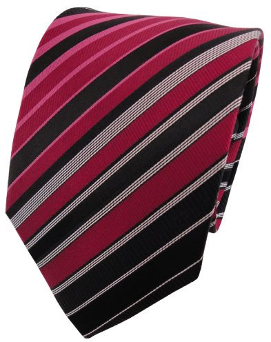 TigerTie Designer Seidenkrawatte in rot dunkelrot schwarz silber gestreift
