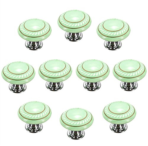 FBSHOP(TM) 10 Stück Grün Retro Stil Runde Keramik-Türknauf Türknopf Möbelgriffe für Schränke, Schubladen, Truhen, Schränke, Küche, Schlafzimmer, Badezimmer
