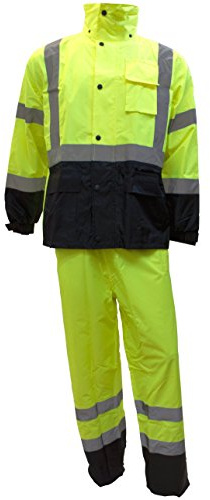 New York Hi-Viz Workwear Class 3 Rain suit, Jacket, Pants High Visibility Reflective Black Bottom RW-CLA3-LM11 (2XL, Lime)