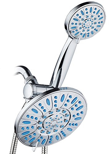 Antimicrobial/Anti-Clog High-Pressure 30-setting Rainfall Shower Combo by AquaDance with Microban Nozzle Protection from Growth of Mold Mildew & Bacteria for Stronger Shower! Wave Blue