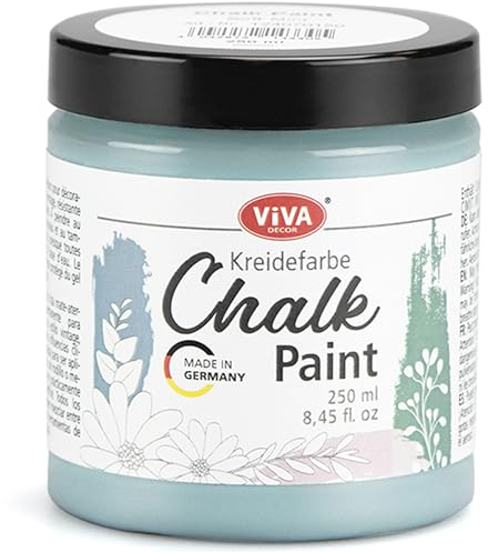 Viva Decor Chalk-Paint - Misty Forest - Hellblau 250ml - Kreidefarbe für Möbel, Wand und Deko, Mattes Finish, Hochpigmentiert, Ideal für Shabby Chic & Vintage Look für Holz und andere Oberflächen