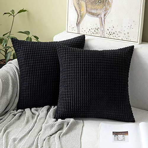MIULEE Kissenbezug 50x50 Schwarz Sofakissen Kordsamt Kissenbezüge | Quadrat Cord Dekokissen Kissenhülle Dekorativ Couchkissen Bezug Weich für Wohnzimmer Schlafzimmer 2er Set