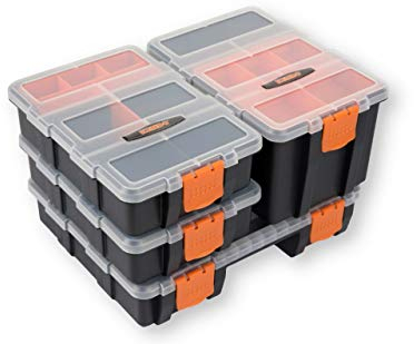 KENDO Sortimentskasten Set – 4-teilig – 49x Fächer – Werkzeugkasten – Für Kleinteile und Werkzeug