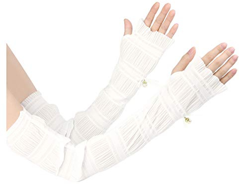 sourcing map Women's Outdoor Long Gloves Soft Sun Block Fingerless Arm Sleeves White Length:19 5/8 inches