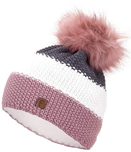 Faera Wintermütze Damen Mütze warm gefüttert Mädchen Bommelmütze Fleecefutter Winter Strickmütze Beanie Herren 35