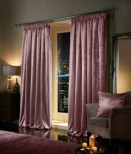 viceroy bedding Pair of Crushed Velvet Curtains PENCIL PLEAT Tape Top BLUSH PINK Fully Lined Thermal Insulated (46 wide x 54 drop)