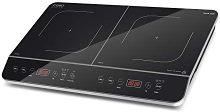 CASO Touch 3500 - Placa de inducción doble móvil, interruptor de seguridad, 60-240 °C, 6 niveles, temporizador 180 min, ollas hasta 26 cm, 3500 W, vitrocerámica