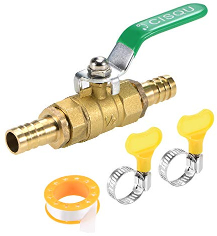 sourcing map Robinet à Tournant Sphérique Vanne Arrêt 14mm Tuyau Barbillon Tuyau Tube Raccords 90 Degré Opération Poignée Laiton Valve avec Tuyau Pinces et Fil Ruban Étanchéité 1 Ensemble