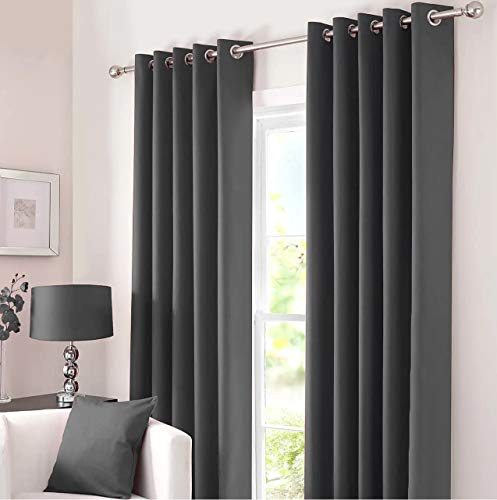 Kinfolk Textile Blackout Thermal Eyelet Ring Top Insulated Pair of Curtains Including 2 Tiebacks (Charcoal Grey, 66 x 54)