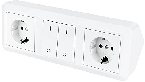 Möbel-Steckdose 2-fach mit Schalter weiß für Küche & Büro - Mehrfachsteckdose vertikale & horizontale Montage als Tischsteckdose und Küchensteckdose - Ecksteckdose Steckdosenleiste
