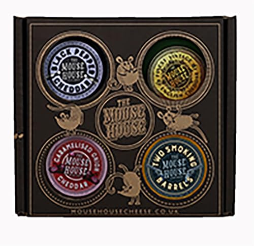 Mouse House British Cheddar Cheese Gift Set – 4 x 200g Waxed Truckles | Gourmet Cheese Selection Box | Vintage, Smoked, Truffle & Caramelised Onion Cheddar | Cheese Hamper for Foodies & Gifts