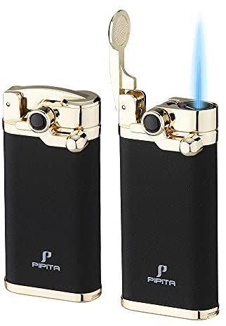 PIPITA Accendino a torcia,accendino a gas butano regolabile ricaricabile metallo Accendino a torcia singola antivento con punzone（Confezione da 2）