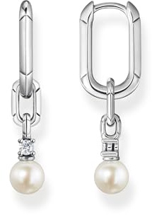 Thomas Sabo Damen Creolen aus 925er Sterling-Silber mit Glieder und Perlen, Höhe: 33mm, CR669-167-14
