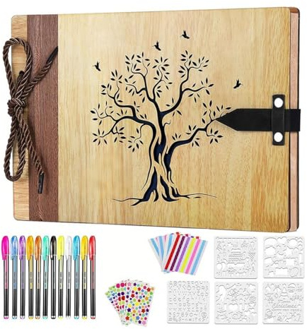 ZEEYUAN Álbum de Fotos Scrapbook de Madera 80 páginas de árbol, DIY Libro de Fotos con Accesorios, para el Día de la Madre, San Valentín, cumpleaños, para Parejas o Amigos