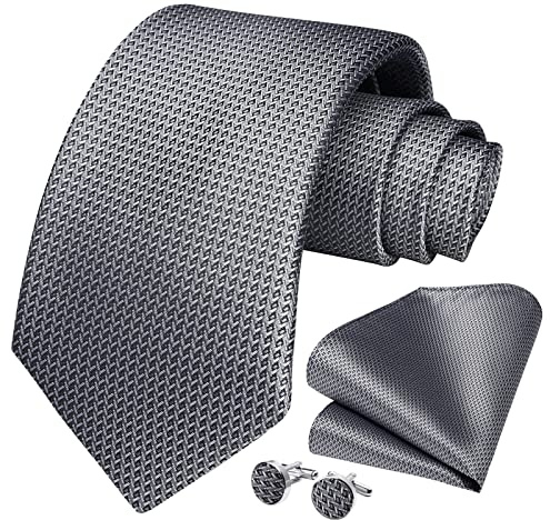 HISDERN Herren Krawatte Paisley mit Krawatte & Einstecktuch Manschettenknopf Set Krawatten für Herren Streifen Plaid für Feierliche Hochzeit