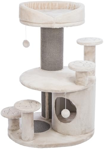 TRIXIE Katzen-Kratzbaum Senior Emil, für ältere Katzen – 96 cm, beige/Natur | Robuste Sisal-Kratzflächen und weiche Polster – bietet Kratzspaß, Spiel und entspannten Rückzug für Katzen