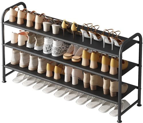 INGIORDAR Shoe Rack 3 Tier Long Storage Organizer Wide Metal Shoe Shelf for Closet Entryway Black